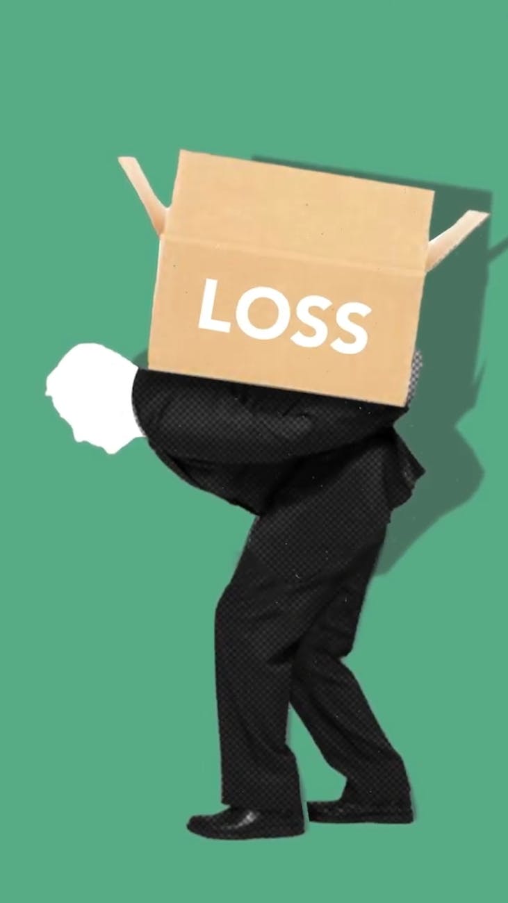illustration of man carrying carton box with loss inscription